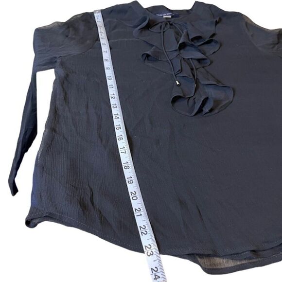 NWOT Tommy Hilfiger Black Ruffle Tie Front Sheer Sleeve Blouse Size Medium - Picture 7 of 9